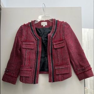 Hinge Tweed Red Gray Black Zipper Trim Line Blazer